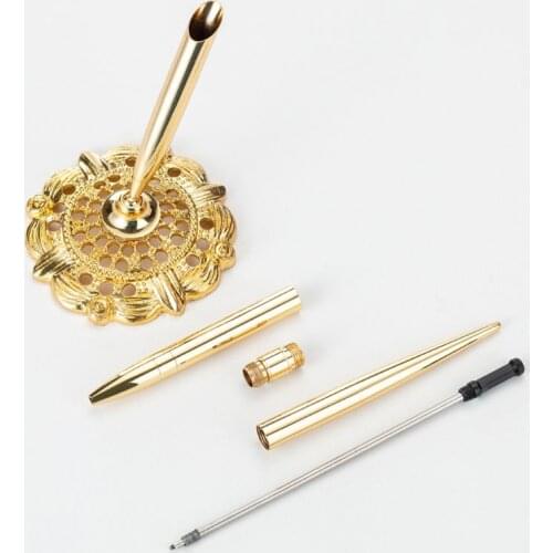 Retro Metal Ballpoint Pen Attached Base Stand Desk Office Counter Wedding Guest Sign Signature Pens Stationery