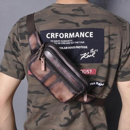 Fashion Original Leather Male Cross-body Sling Bag Design Casual Travel Cigarette Case Pouch Travel Fanny Waist Belt Bag Men 342