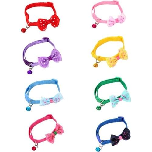 Fashion Adjustable Cute Necktie Dog Cat Pet Collar Nylon Bell Kitten Candy Color Bow Tie Bowknot Collars Neck Strap LBShipping