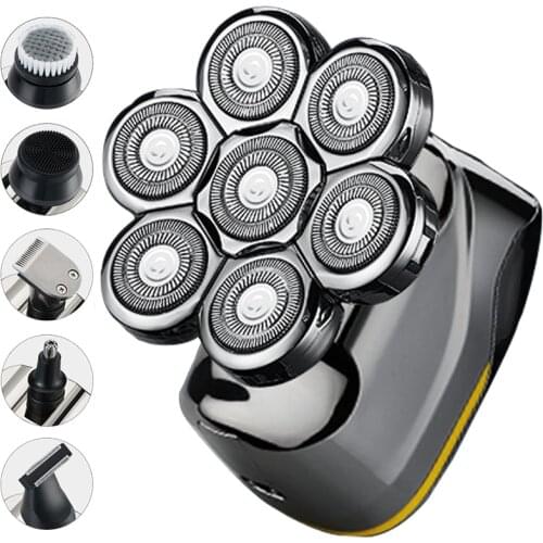 Mens 7D Electric Shaver Beard Trimmer for Bald LED Display Wet & Dry Waterproof Shaver Multifunctional Razor 6 In1 Grooming Kit