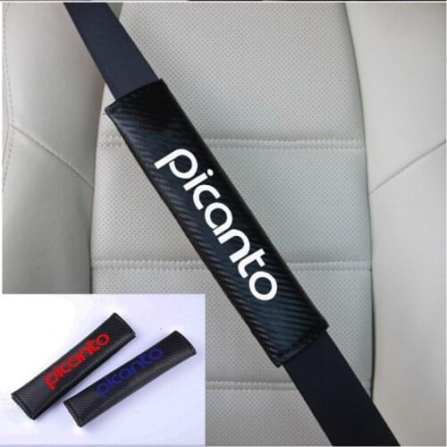 2pcs PU Carbon fiber texture Car Seat belt shoulder Pads for Kia Picanto Car Accessories