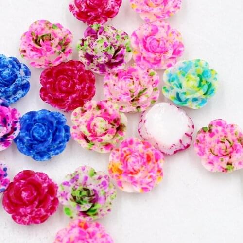 New Fashion 30pcs/Lot 14mm Double Color Resin Rose Flower Flatback Stone AppliquesFor Phone/Crafts DIY