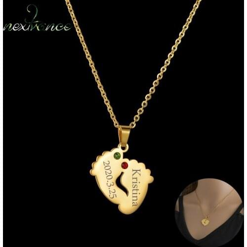 Nextvance Customized NamePlate Feet Necklace Personalized Birthstone Jewelry Engrave Name For Women Baby Girlfriend Best Gift