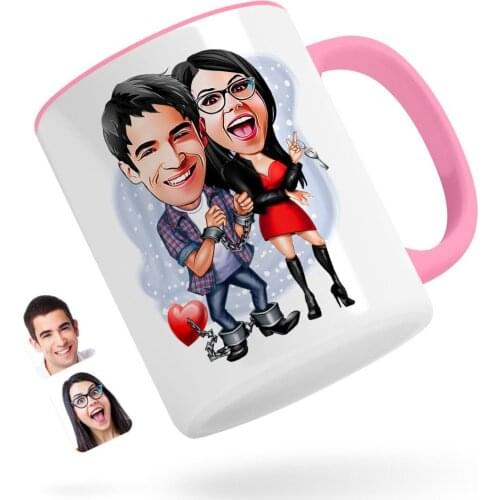 Personalized Valentine Caricature Of Pink Mug Bardak-1