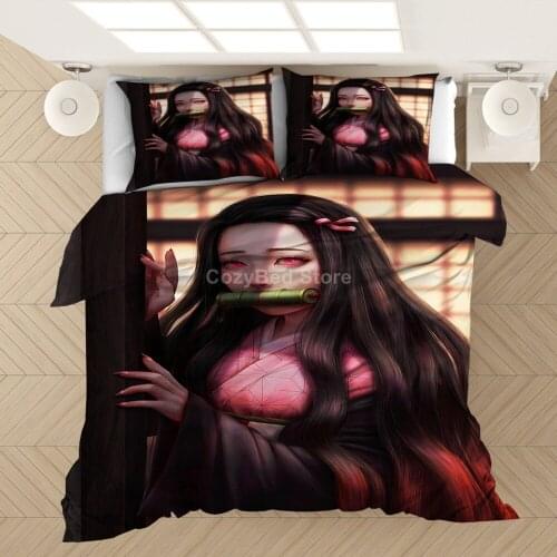 Anime Bedding Set Demon Slayer Cartoon Duvet Cover Sets Comforter Bed Linen Twin Queen King Single Size 3d Kids Girl Boys Nezuko