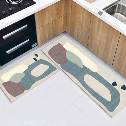 Nordic Gray Blue House Floor Mat Simple Geometric Hallway Entrance Mat Long Fridge Mat Anti-slip Kitchen Runner Mat Anti-slip