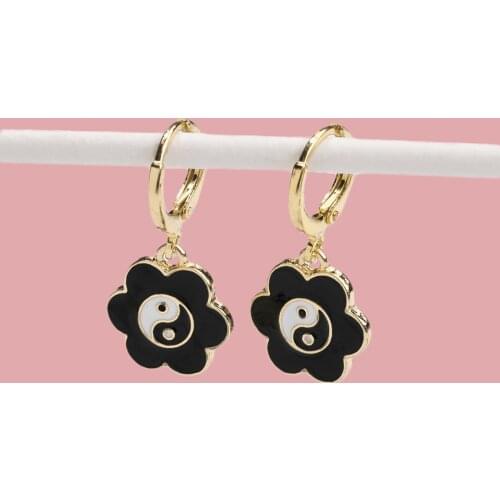 Flower Tai Chi Dangle Earrings For Women Teens Girls 2021 New Trendy Cute Yin Yang Fengshui Drop Earring Fashion Jewelry Gifts
