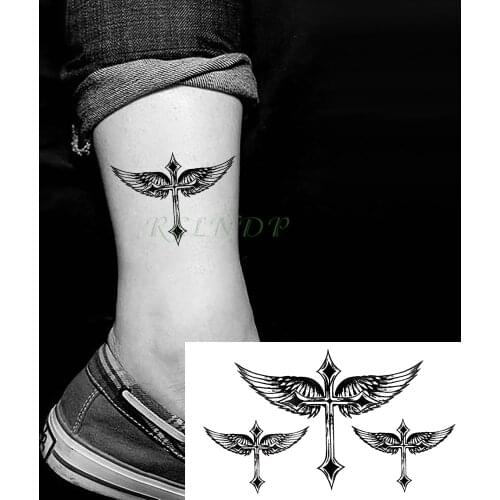 Waterproof Temporary Tattoo Stickers Cross Angel Wing Fake Tatto Flash Tatoo Tatouage Neck Hand Back Foot for Girl Women Men Kid