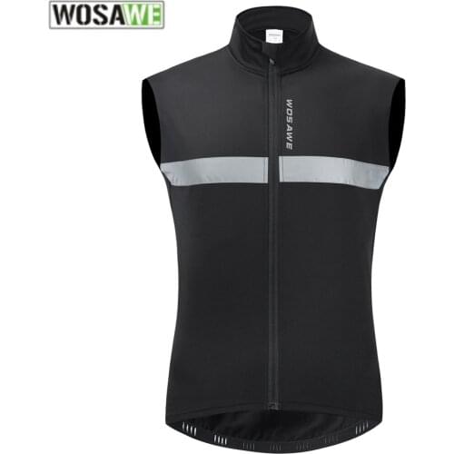 WOSAWE Winter Fleece Cycling Jacket Windproof Water Repellent Reflective Vest Sleeveless Jacket Warm MTB Road Bike Wear Jersey