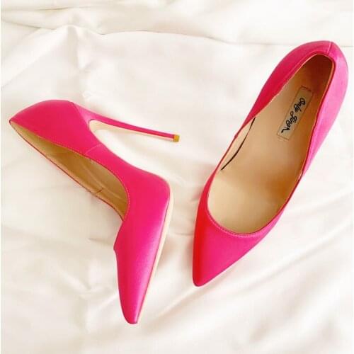 2020 new style summer Casual Designer Pink satin pointy toe heels stiletto heel women high heels pumps sheos 12cm 10cm 8cm