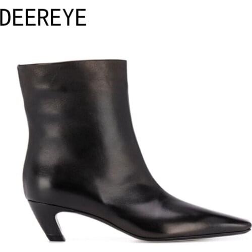 2021 PU Genuine Leather Suede Slip On Ankle Booties Low Strange Chunky Heel 5CM Winter Square Toe Short Boots For Women Daily