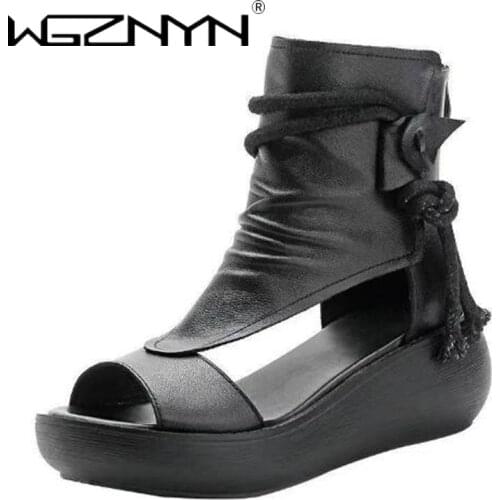 2021 New Fish Mouth High Quality Soft PU Leather Sandals Summer Roman Shoes Women Sandals Platform Heighten Shoe Wedges Sandals
