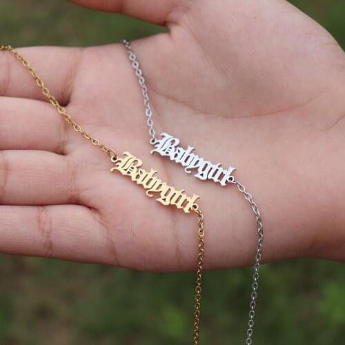 Vintage Baby Girl Charm Bracelet For Women Gold Color Stainless Steel Statement Bracelets Old English Pulseras Mujer