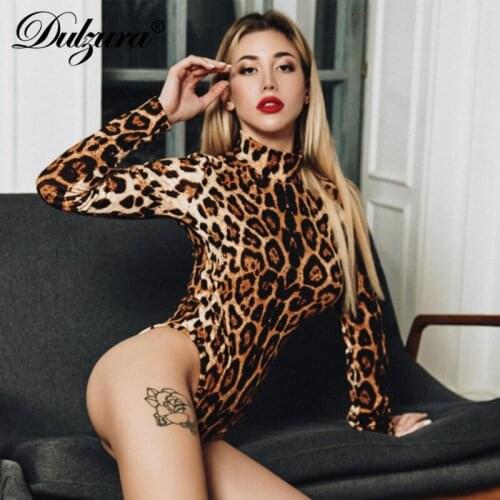 Dulzura women bodysuit leopard print sexy one piece combinaison femme streetwear 2018 autumn winter club clothes festival body