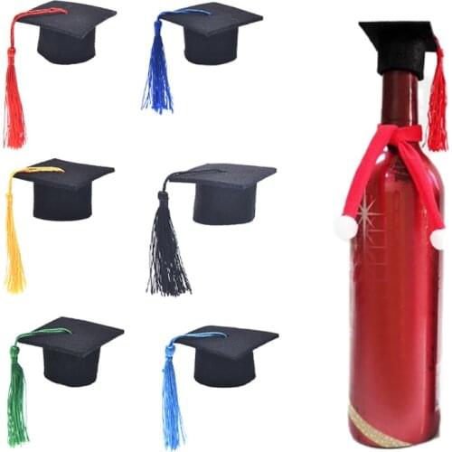 10pcs Adorable Tassel Wine Bottle Cover Mini Doctoral Cap Shape Wine Bottle Cap Graduation Party Ornament Decoration