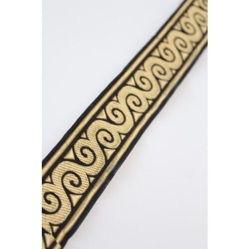 10yards/lot wide 3.3cm Woven Jacquard Ribbon Geometric gold in black design for curtain and clothing accessory LS-9826