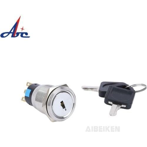 19mm Brass chrome Key Metal Waterproof brass 2/3 position Push Button Switch 1NO1NC/2NO2NC Button press button with two keys