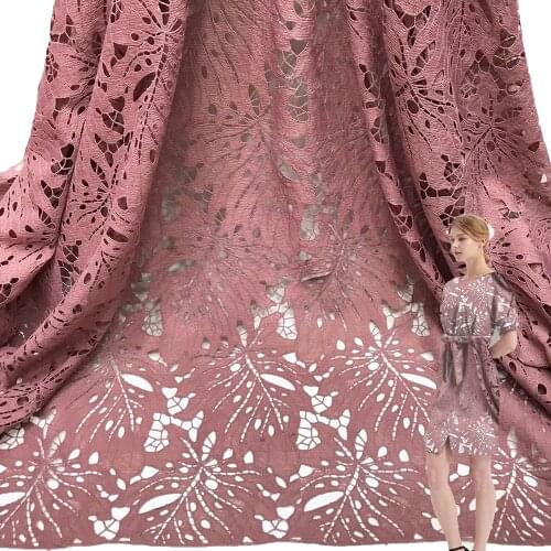 2019 new arrival Milk fiber lace fabric leaves shape with rhinestone decorated for African fashion dance dress 5 yards/a lot