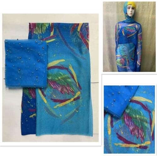 2020 African soft silk fabric for garment neat embroidery on the material with swiss voile lace tissu 5+2 Yards/set! LXF77296