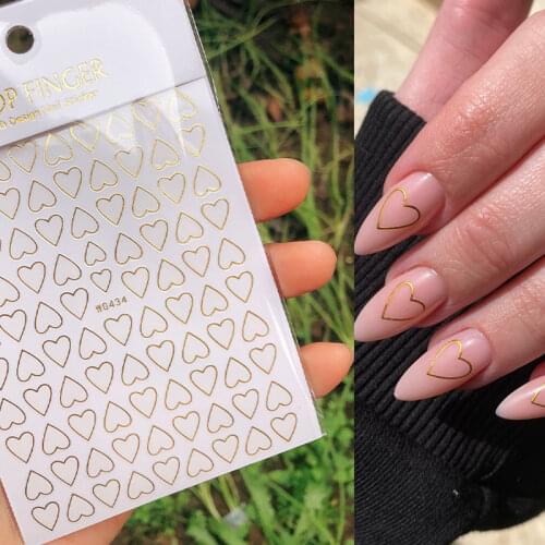 Nail Art 3D Stickers Decals Hearts Gold Manicure Nails Design Adhesive Sticker Wraps Tip Decoration