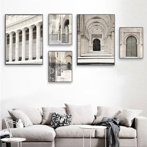 Arab Mosque Morocco Building Canvas Painting Islamic Vintage Poster Religion Landscape Print Wall Art Picture Home Decoration