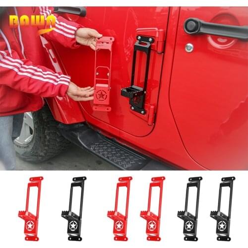 BAWA Exterior Door Hinge Panels Foot Pegs for Jeep Wrangler JK JL 2007+ Foot Rest Pedal Steel Climbing Kit For Gladiator JT