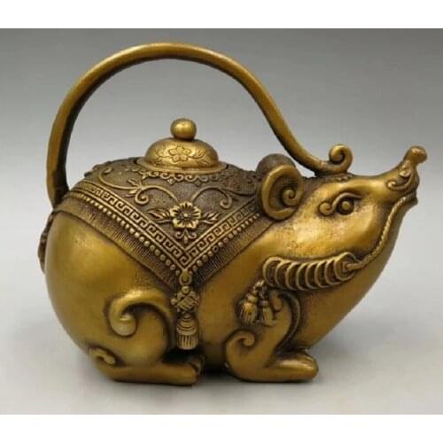 Home Decoration Chinese Pure Brass Zodiac Mouse Teapot Metal Arts and Crafts