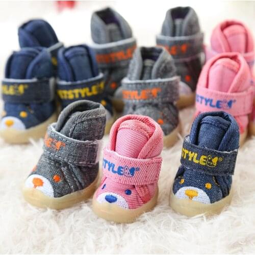 Dog Print Jean Pet Winter Dog Shoes Cute Little Cowboy For Puppy Animals Boot Grey Color Xs-xl Sizes Denim Fabric Warm Drop Ship