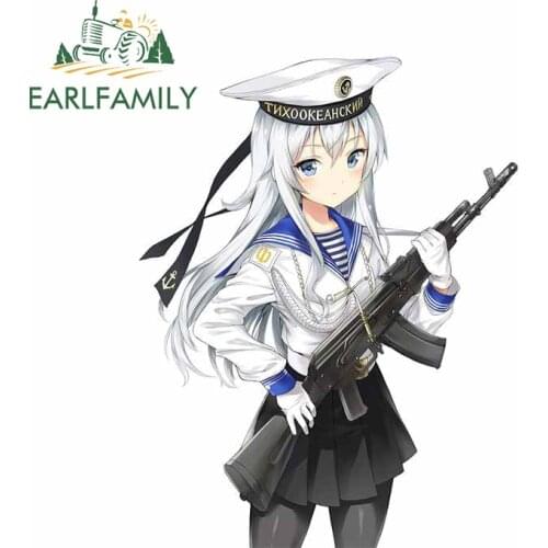 EARLFAMILY 13cm x 10.1cm for Anime Girl The Soviet Army Memorial Day Decal Sunscreen Car Sticker Motorcycle Trunk Vinyl Car Wrap