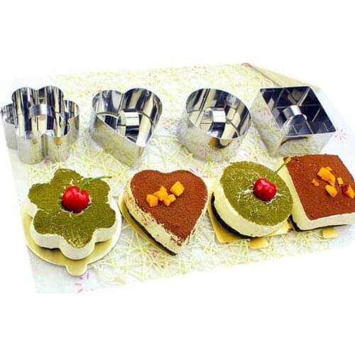 4 Shaped Stainless Steel Mousse Cake Ring Mold Layer Slicer Cook Cutter Bake Mould Pastry Tools Fluffy Pancake Salad Baking Tips