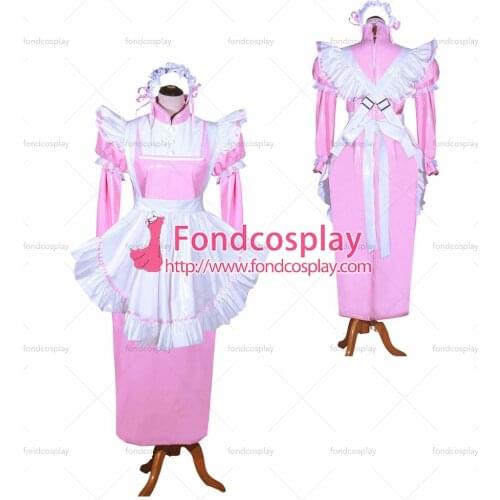 French Sissy Maid Lockable Baby Pink PVC Dress Uniform Cosplay Costume Tailor-made[G3981]
