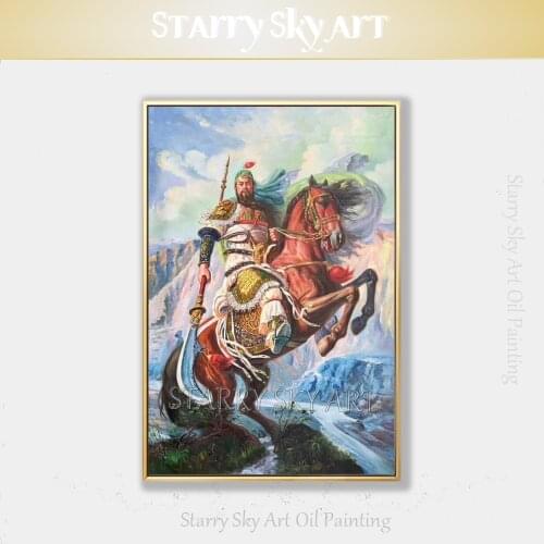 Top Artist Pure Hand-painted Traditional Chinese Guan Yu Oil Painting on Canvas Famous Chinese Guan Gong Oil Painting Decoration