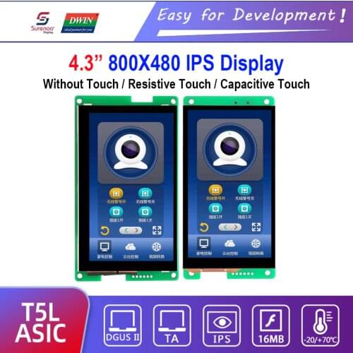 Dwin T5L HMI Intelligent Display, DMG80480C043_01W / 02W 4.3" IPS 800X480 LCD Module Screen Resistive Capacitive Touch Panel