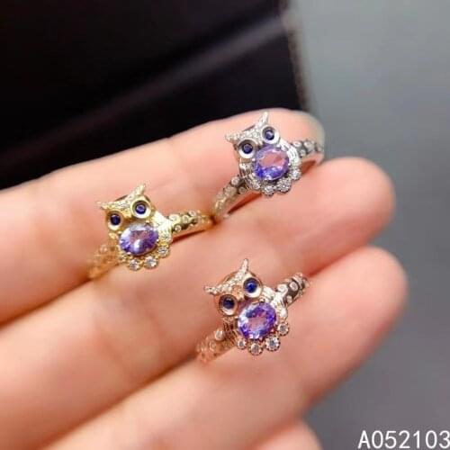 KJJEAXCMY fine jewelry 925 sterling silver inlaid natural Tanzanite new Girl fresh simple owl Chinese style gem ring support tes