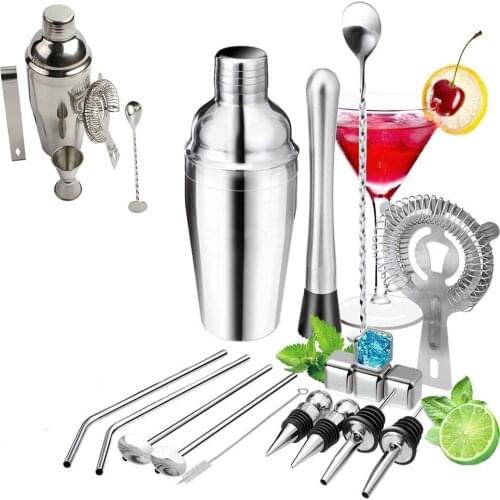 750/550ML 22pcs/set Cocktail Shaker Multiple Pieces Bartender Kit Stainless Steel Bar Tool Set