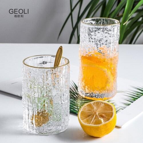 Creative Simple Glass Glacier Pattern Golden Edge Water Cup Home Restaurant Office Bar Teacup Breakfast Juice Spirit Glass