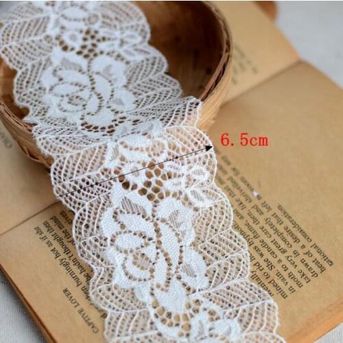 2 Meters/lot 6.5cm Spandex Ivory Elastic Lingerie Lace Flower Stretch Applique Lace for Underwear Bra DIY Rose Lace Trim Lace