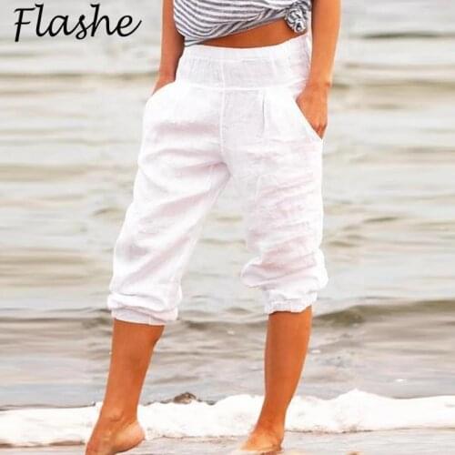 Summer Women Pants Casual Loose Oversized High Waist Fashion 3/4 Quarter Trousers Pocket Harajuku Solid Pants Women Plus Size