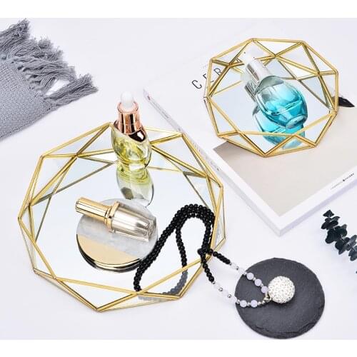 Multi-function Geometric Round Glass Jewelry Cake Dessert Plate Nordic Western Storage Tray
