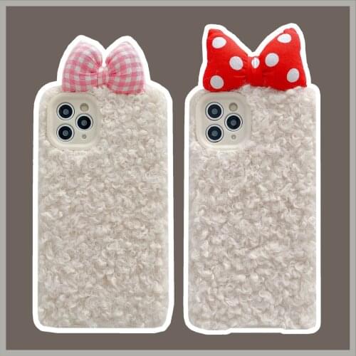 Sweet girls winter kawaii plush Bow Phone Case For iPhone 12 11 Pro max Xr Xs max X 7 8 Plus 12 mini 7Plus case Cute Soft cover