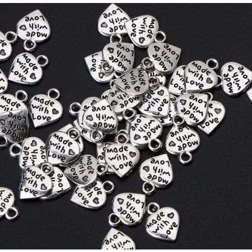 Lot 50 S MADE WITH LOVE CZ Heart Charms Pendants Necklace Beads DIY