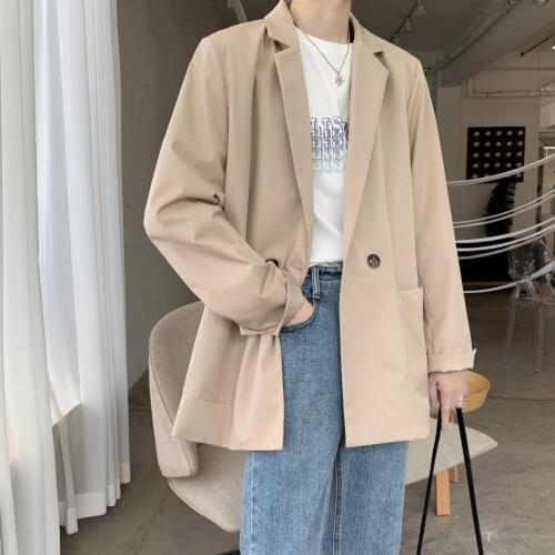 2021 New Luxury Suit Jackets Classic Black Grey Khaki Korean Style Mens Casual Blazers Autumn Spring Fashion Loose Long Suit