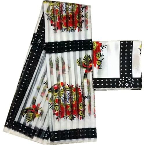 New Arrival African wax ribbon silk wax ankara 2019 satin fabric 4 yards audel/modell cotton fabric for dress+2 yards chiffon