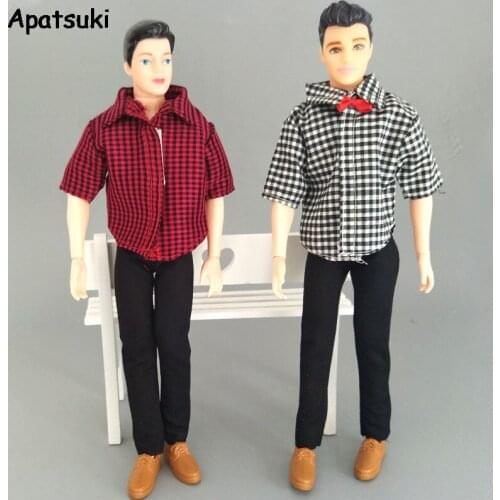 1:6 Boy Doll Clothes Outfits For Ken Doll Plaided Shirt & Black Pants Trousers Clothes For Barbies Boyfriend Ken Prince Doll