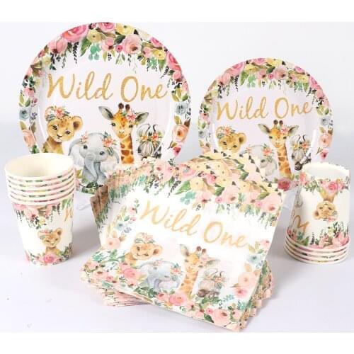 Wild One Disposable Tableware Jungle Animal Birthday Party Decoration Kids 1st birthday Jungle Theme Party Decor Baby Shower