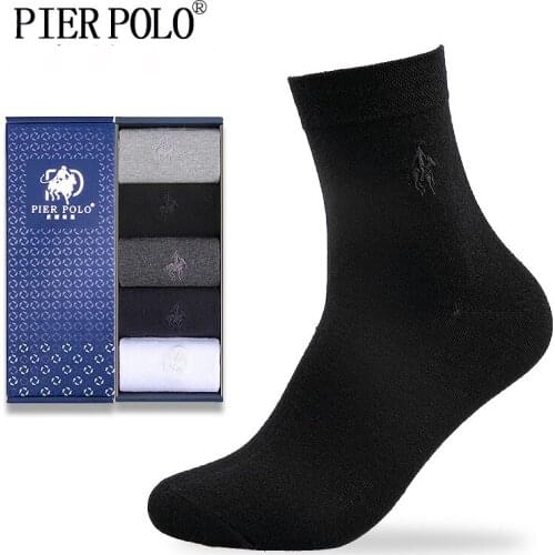 PIERPOLO Socks Fashion Brand Men Socks 5 Pairs/Lot Crew Cotton Socks Winter Deodorant Embroidery Dress Socks For Men Gift