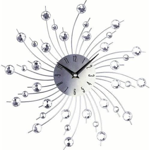 Luxury Home Decor Wall Clock Vintage Metal Art Diamond Large Retro Clock Wall Watch Clock 3d Sliver Bead Wandklok Modern Design
