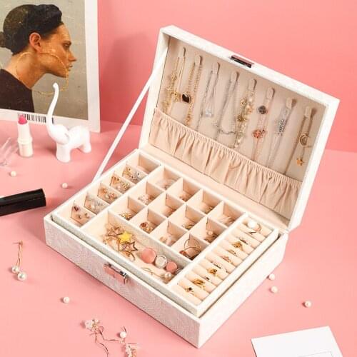 New Large Capacity Jewelry Box PU Leather Waterproof Earrings Necklace Display Stand Organizer Case Travel Gift Box With Lock