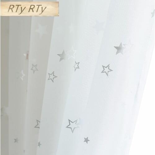 Light Shiny Sliver Star White Sheer Tulle Window Curtains For Living Room Bedroom Modern Yarn for Kid Room Drape