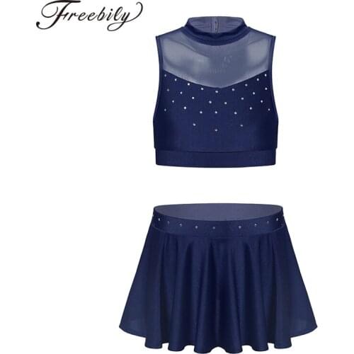 Kids Girls Dancewear Outfit Sleeveless Crop Top and Short Skirt Figure Skating Dress Gymnastics Leotards Ballet Dance Costumes